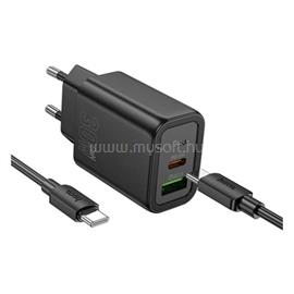 HOCO N63 hálózati töltő USB+Type-C aljzat 30W, PD gyorstöltő 3.0 + Type-C kábel, FEKETE N63_USB_TYPEC_TYPEC_B small