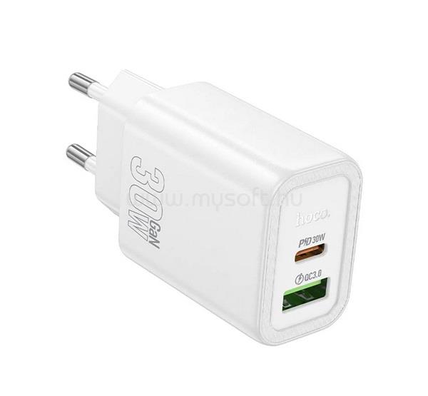 HOCO HOCO N63 hálózati töltő USB+Type-C aljzat 30W, PD gyorstöltő 3.0, FEHÉR