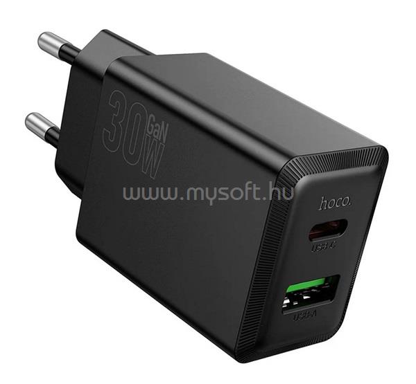 HOCO HOCO N71 hálózati töltő USB+Type-C aljzat 30W, PD gyorstöltő 3.0, FEKETE