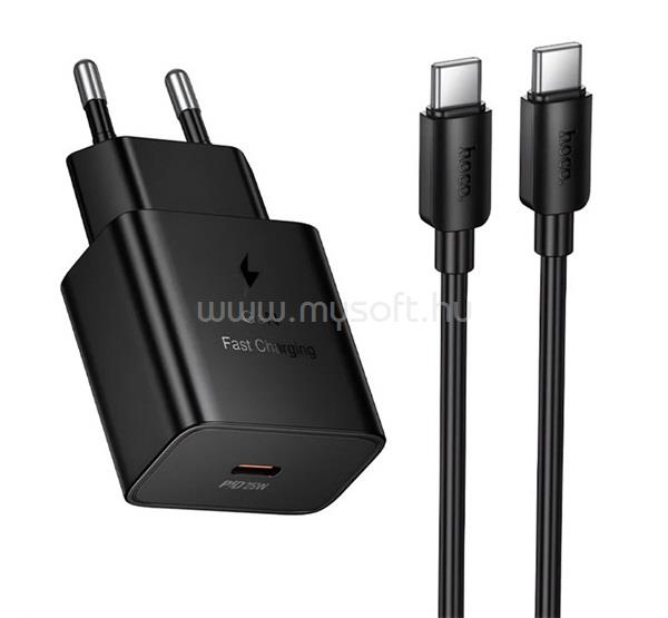 HOCO N76 hálózati töltő Type-C aljzat 25W, GaN + Type-C kábel, FEKETE