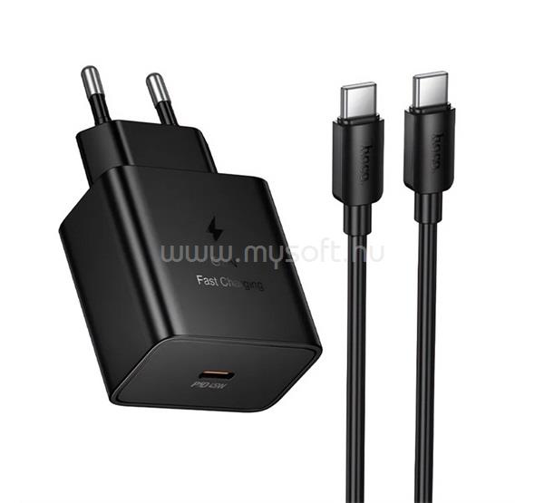 HOCO N77 hálózati töltő Type-C aljzat 45W, PD gyorstöltő + Type-C kábel, FEKETE