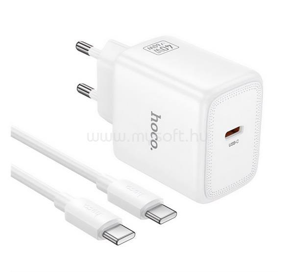 HOCO N83 hálózati töltő Type-C aljzat 60W, PD gyorstöltő 3.0 + Type-C kábel, FEHÉR