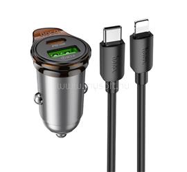 HOCO HOCO NZ16A autós töltő USB+Type-C aljzat 43W, PD gyorstöltő + Type-C/lightning kábel, SÖTÉTSZÜRKE HOCO_NZ16A_GREY small