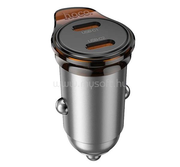HOCO NZ16B autós töltő 2 Type-C aljzat 45W, PD gyorstöltő 3.0, SÖTÉTSZÜRKE