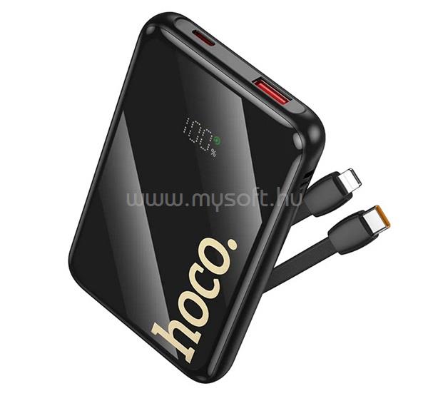 HOCO HOCO Q37 vésztöltő USB+Type-C aljzat 10000mAh, LED kijelző + fix Type-C/lightning kábel, FEKETE