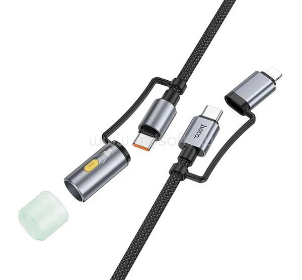 HOCO iPhone 14 Plus / 14 Pro Max / 14 Pro HOCO U138 töltőkábel 2in1 USB/Type-C - lightning/LED fény, 120cm, FEKETE