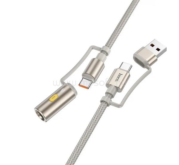 HOCO HOCO U138 töltőkábel 2in1 USB/Type-C - Type-C/szivargyújtó, 120cm, VILÁGOSSZÜRKE