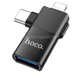 HOCO UA17 adapter 2in1 USB aljzat - Type-C/lightning, adatátvitel és töltés, FEKETE HOCO_UA17_USB_TYPEC_LIGHTNING small