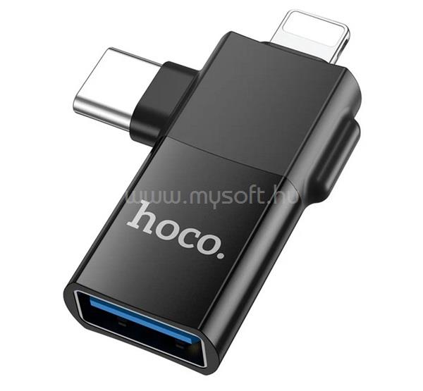 HOCO UA17 adapter 2in1 USB aljzat - Type-C/lightning, adatátvitel és töltés, FEKETE
