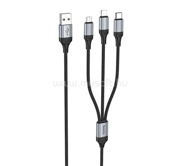 HOCO HOCO X102 töltőkábel 3in1 USB - Type-C/lightning/microUSB, 100cm, FEKETE