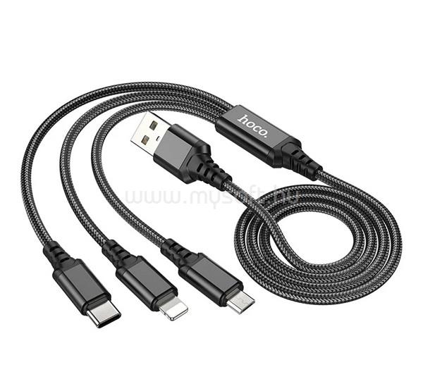 HOCO X76 töltőkábel 3in1 USB - Type-C/lightning/microUSB, 100cm, FEKETE