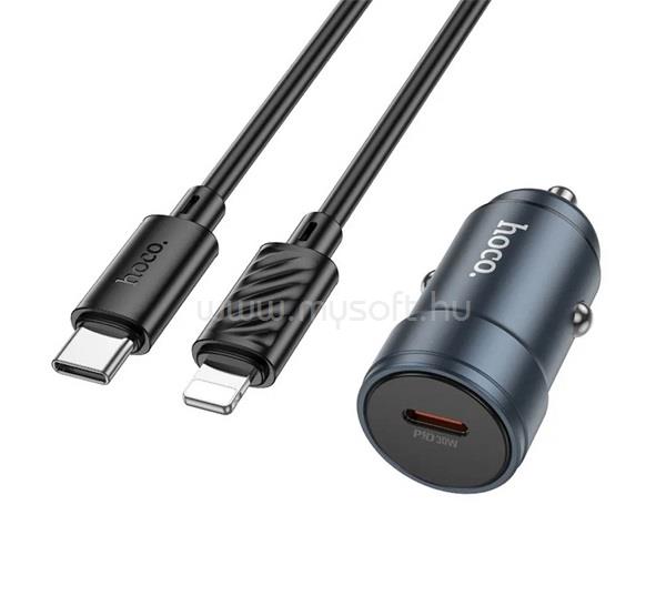 HOCO Z57 autós töltő Type-C aljzat 30W, LED + lightning kábel, SÖTÉTSZÜRKE