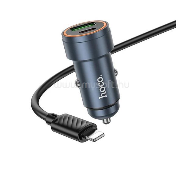 HOCO HOCO Z57A autós töltő Type-C+USB aljzat 30W, PD gyorstöltő 3.0 + lightning kábel, FEKETE