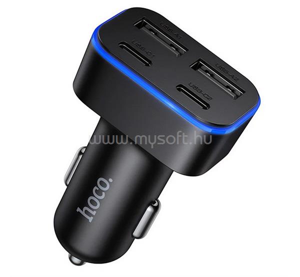 HOCO HOCO Z63 autós töltő 2 Type-C+2 USB aljzat 42W, PD gyorstöltő 3.0, FEKETE