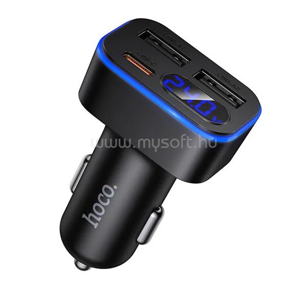 HOCO Z63A autós töltő Type-C+2 USB aljzat 42W, LED kijelző, FEKETE