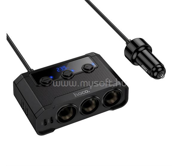 HOCO HOCO Z64 szivargyújtó adapter elosztó, PD gyorstöltés 3.0, FEKETE