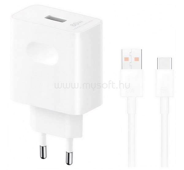 HONOR HONOR SuperCharger hálózati töltő USB aljzat 80W, gyorstöltő + Type-C kábel, FEHÉR