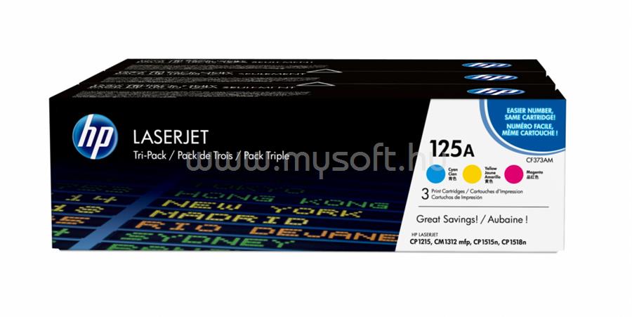 HP 125A Eredeti cián/bíbor/sárga LaserJet multipakk tonerkazetták (3x1400 oldal)