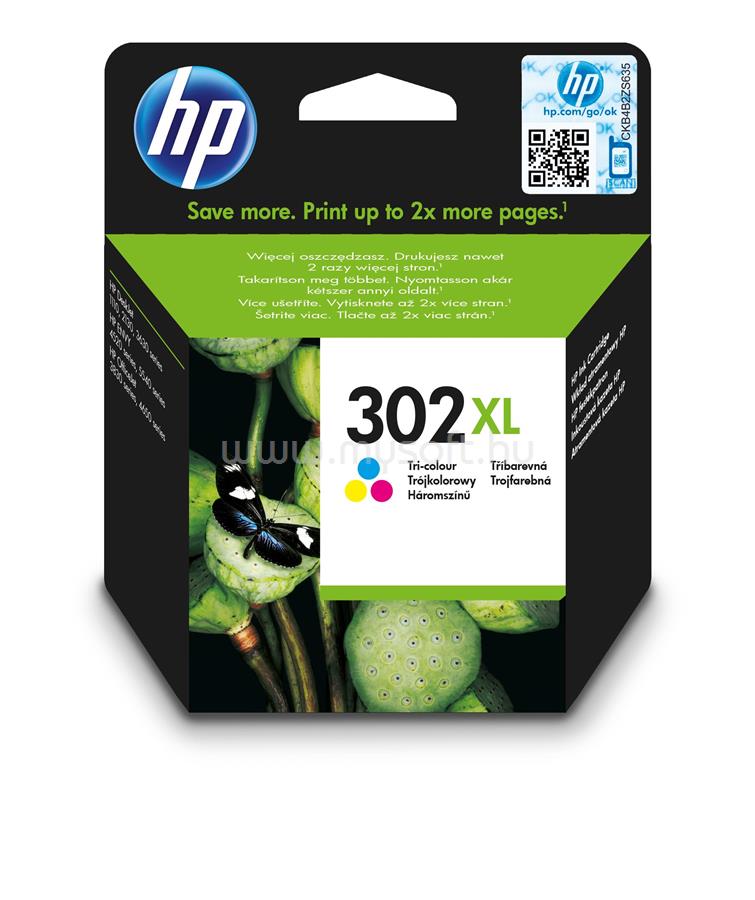 HP 302XL Eredeti háromszínű nagy kapacitású tintapatron (300 oldal)