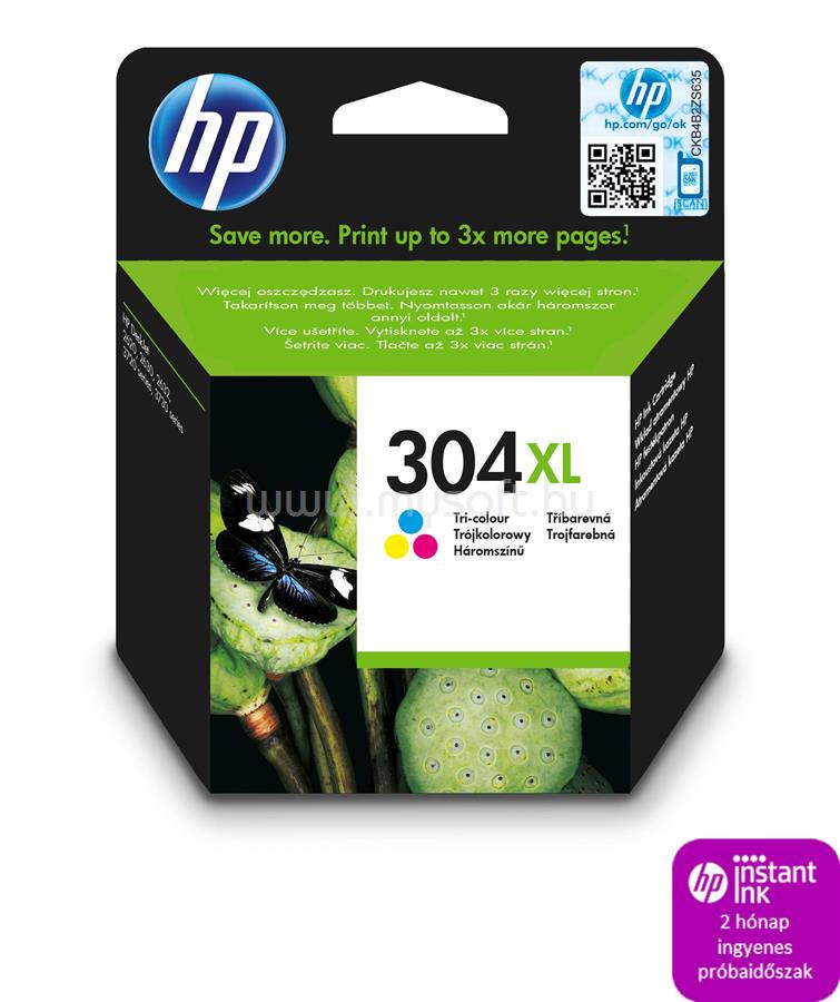 HP 304XL Eredeti háromszínű nagy kapacitású tintapatron (300 oldal)