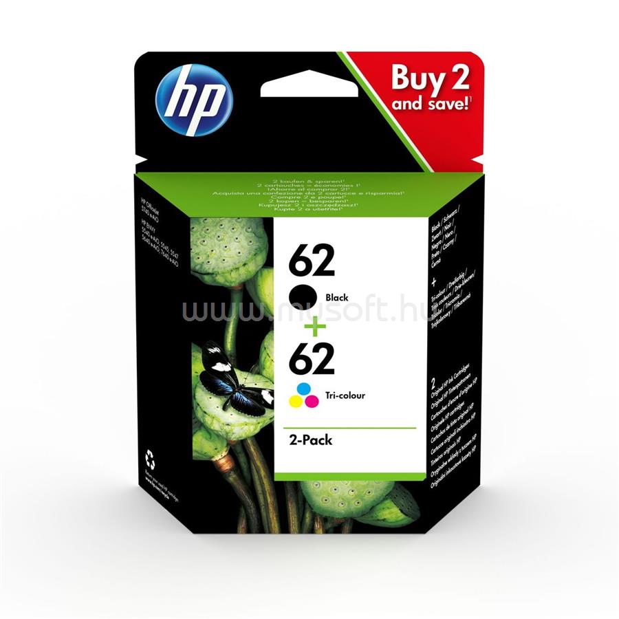 HP 62 Eredeti fekete/háromszínű multipakk tintapatronok (1x165 oldal/1x165 oldal)