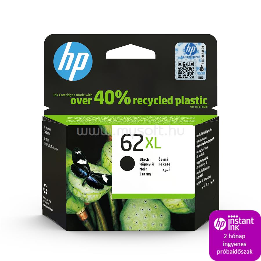 HP 62XL Eredeti fekete nagy kapacitású tintapatron (600 oldal)