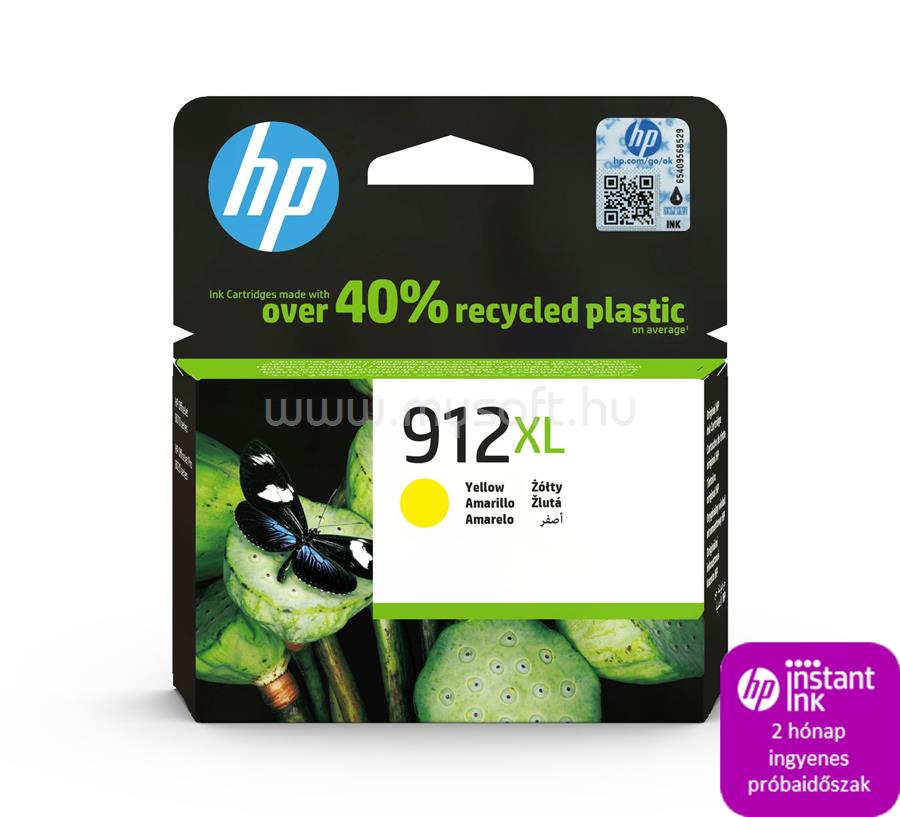 HP 912XL Eredeti sárga nagy kapacitású tintapatron (825 oldal)