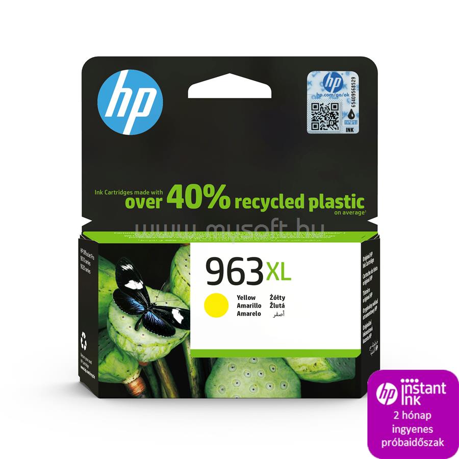 HP 963XL Eredeti sárga nagy kapacitású tintapatron (1600 oldal)