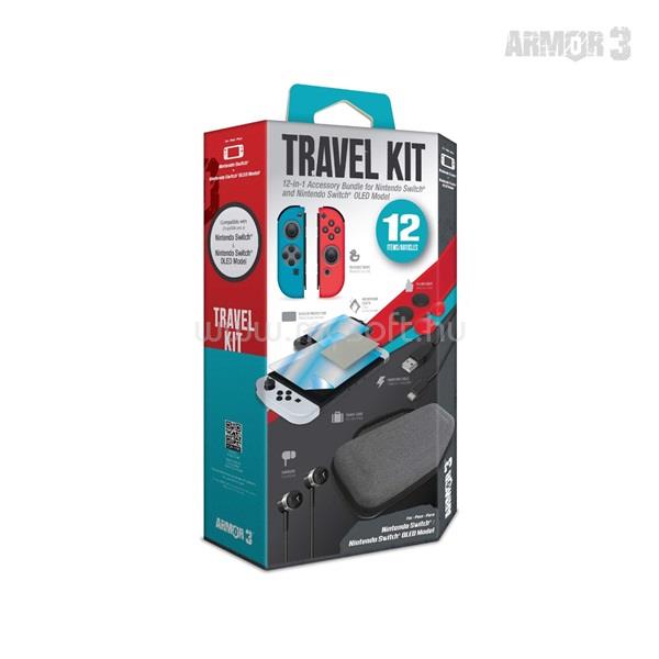 HYPERKIN ARMOR3 Nintendo Switch/OLED Travel csomag (Üvegfólia + Thumb Grips + Füllhallgató + Tok + Töltő kábel)