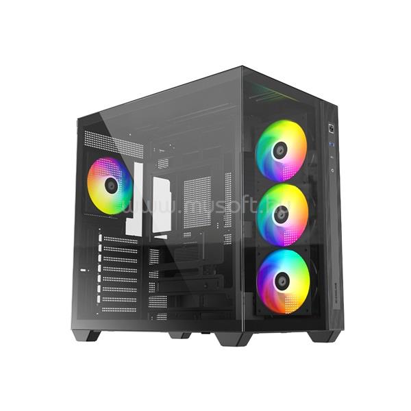 ID-COOLING Számítógépház - VIEW 510 ARGB (ablakos, 4x12cm A-RGB,  BTF, ATX, USB3.0, 1xUSB-C, fekete)