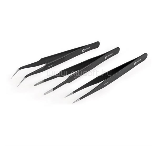IFIXIT IFIXIT PRECISION TWEEZERS PRO precizíós csipesz készlet 3db rozsdamentes acél, ESD védelem, FEKETE