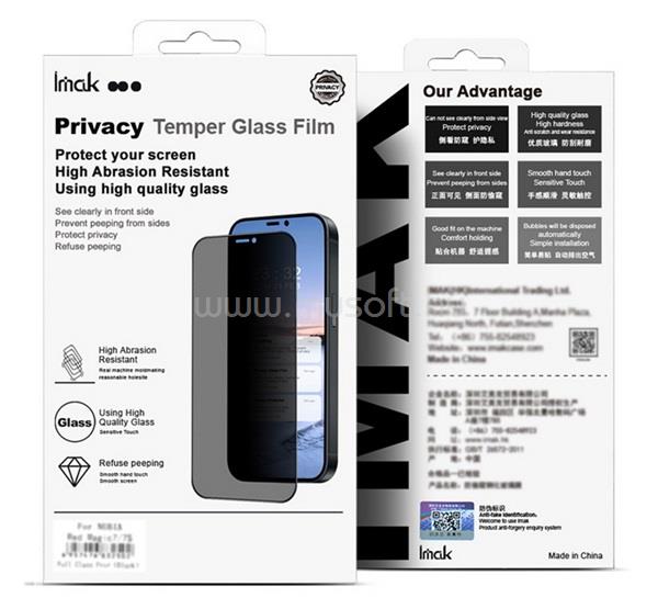 IMAK Honor Magic V5 IMAK PRIVACY képernyővédő üveg 3D, külső, FEKETE