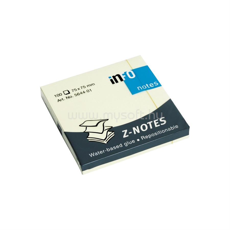 INFO NOTES Jegyzettömb öntapadó, 75x75mm, `Z` sárga