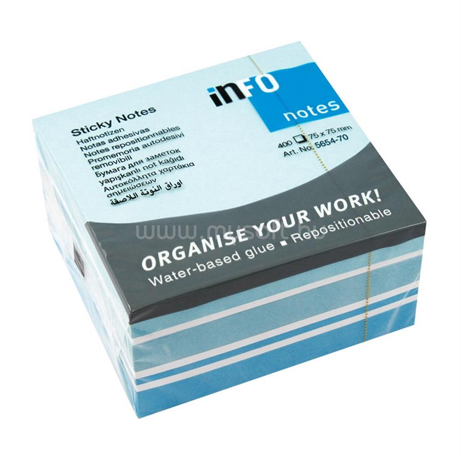 INFO NOTES Jegyzettömb öntapadó, 75x75mm, 400lap,5654-70 pasztell színek fehér,kék, türkiz