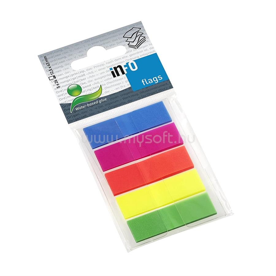 INFO NOTES Jelölőcímke 12,5x43mm, 5x26lap, műanayag (5cb) 5 klf. teleszín