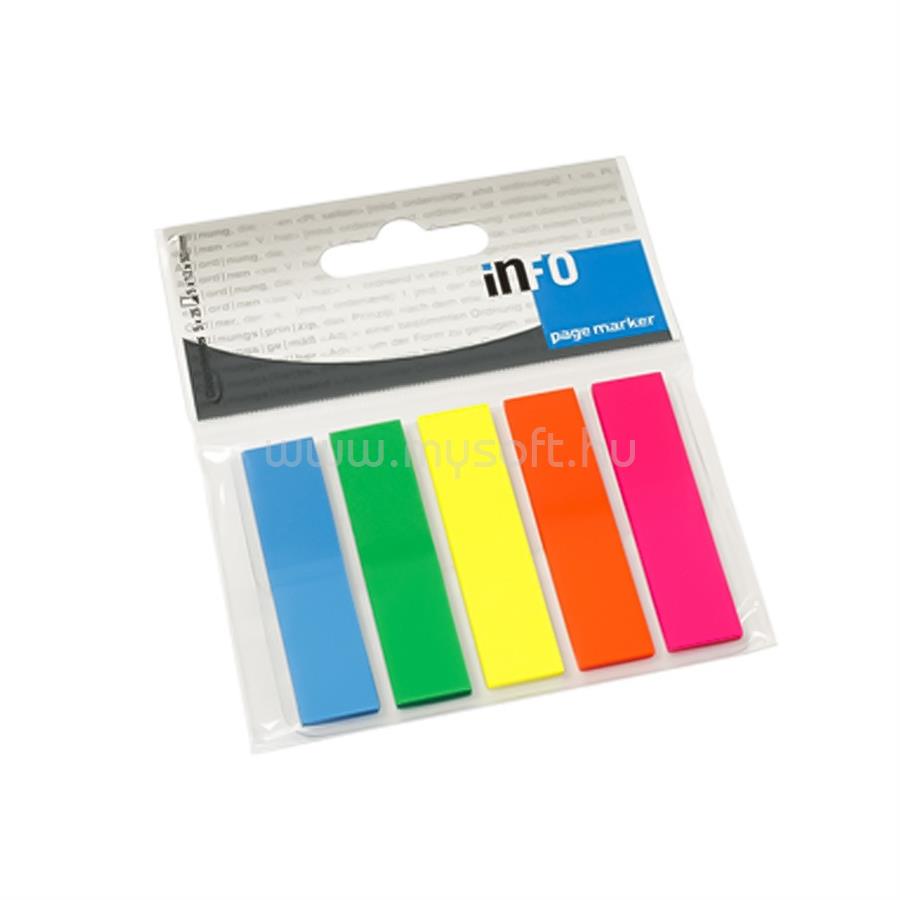 INFO NOTES Jelölőcímke 12x44mm, 5x25lap műanyag kék zöld sárga rózsaszín narancssárga