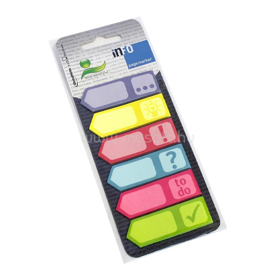 INFO NOTES Jelölőcímke 18x55mm, 6x25lap, piktogrammal lila sárga, piros, kék, rózsaszín, zöld