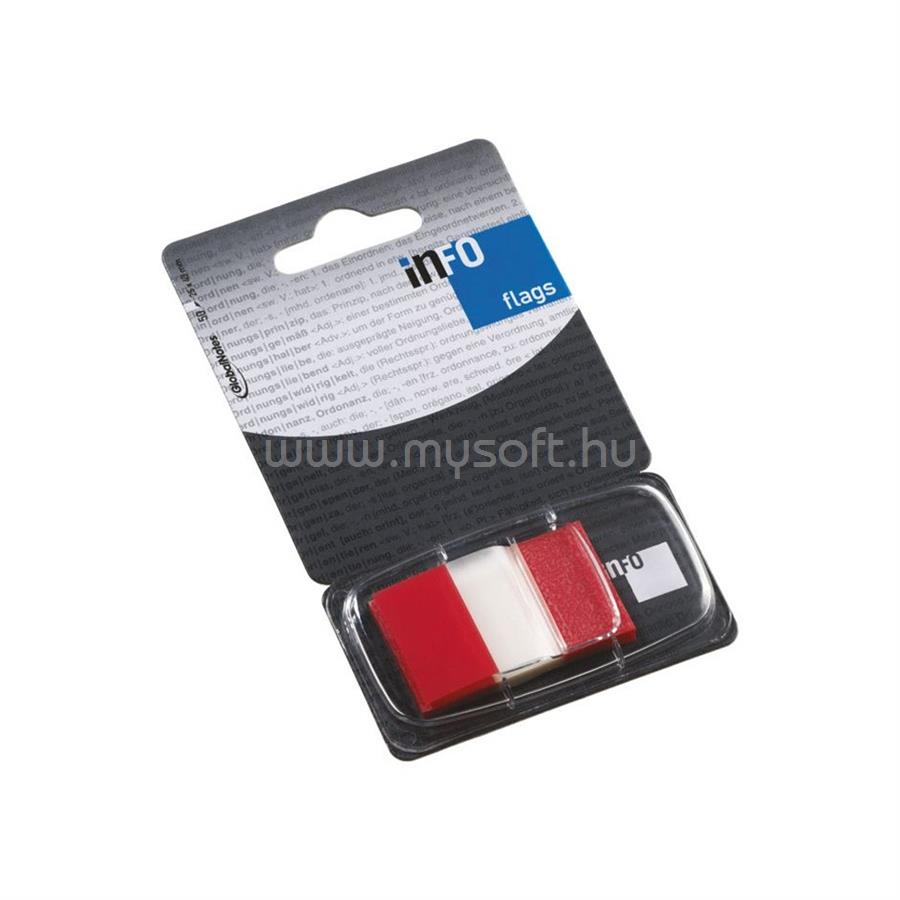 INFO NOTES Jelölőcímke 25x43mm, 50lap, műanyag, Info Notes Info Flags transzparens piros
