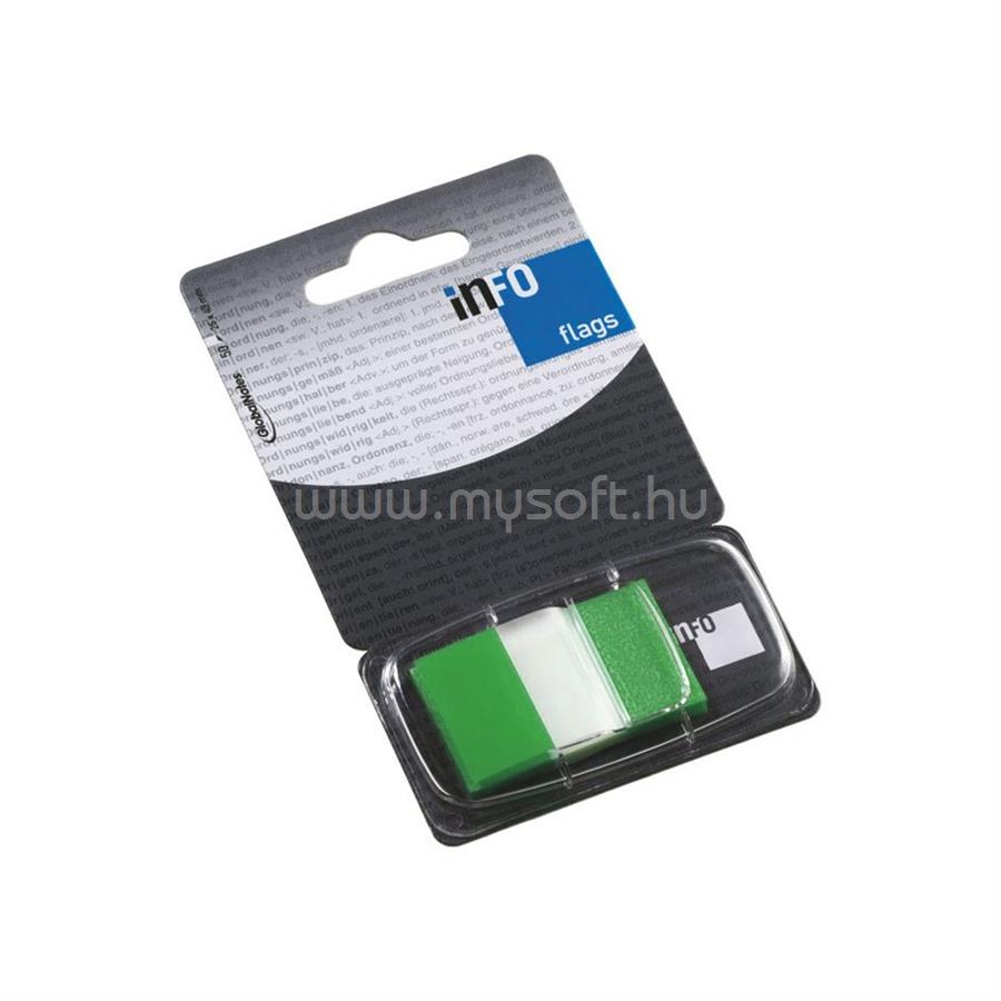 INFO NOTES Jelölőcímke 25x43mm, 50lap, műanyag, Info Notes Info Flags transzparens zöld