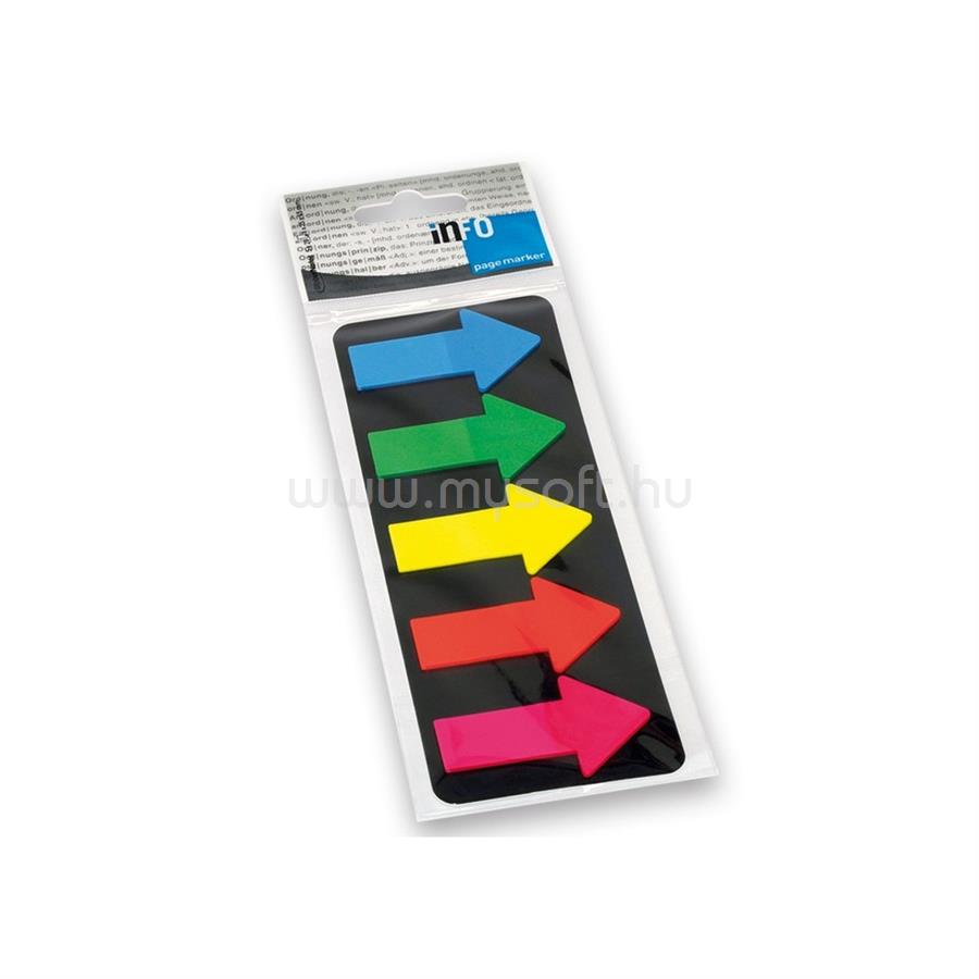 INFO NOTES Jelölőcímke 25x45mm, 5x25lap, műanyag nyíl kék zöld sárga narancssárga rózsaszín