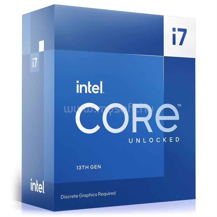 INTEL Core i7-13700KF (16 Cores, 30M Cache, 2.50 up to 5.40 GHz, FCLGA1700) Dobozos, hűtés nélkül, nincs VGA