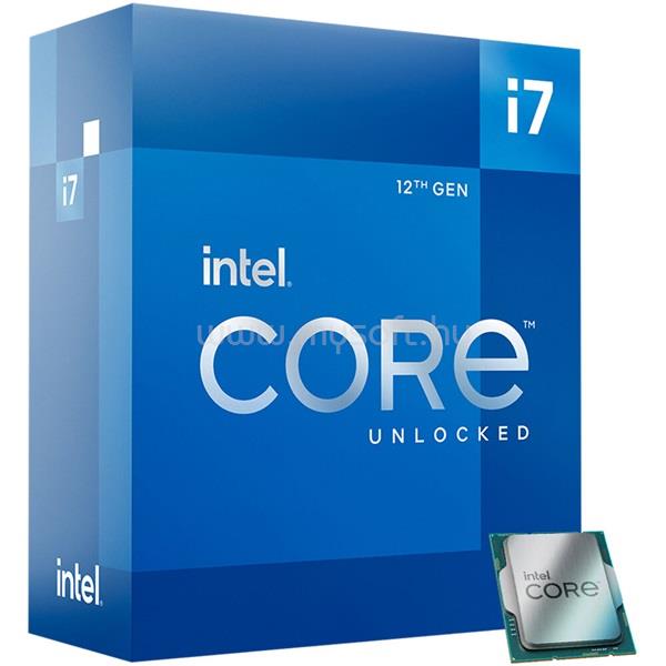 INTEL Core i7-12700KF (12 Cores, 25M Cache, 2.70 up to 5.00 GHz, FCLGA1700) Dobozos, hűtés nélkül, nincs VGA
