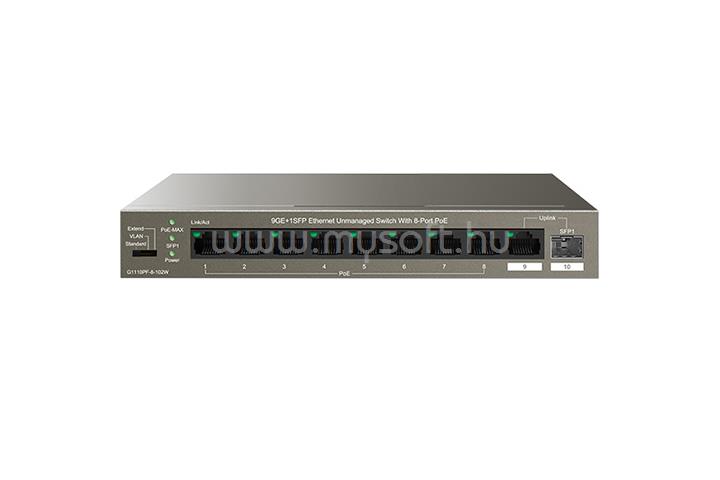 IP-COM G1110PF-8-102W Switch PoE (9x1Gbps; 1x SFP; 8x af/at PoE+ port; 102W, Rackbe szerelhető)