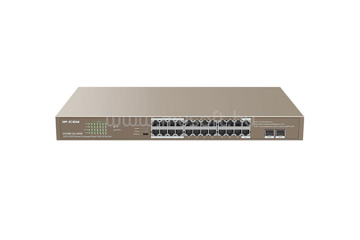 IP-COM G1126P-24-410W PoE Switch (24x1Gbps; 2x SFP; 24 af/at PoE+ port; 370W, Rackbe szerelhető)