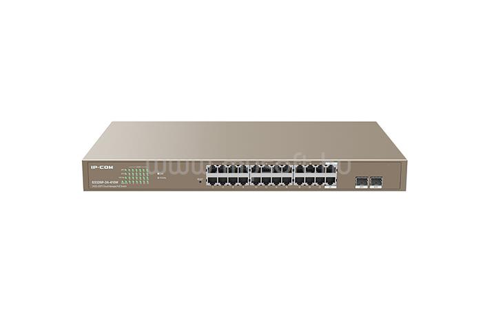 IP-COM G3326P-24-410W vezérelhető PoE Switch (24x1Gbps; 2x SFP; 24 af/at PoE+ port; 370W, Rackbe szerelhető)