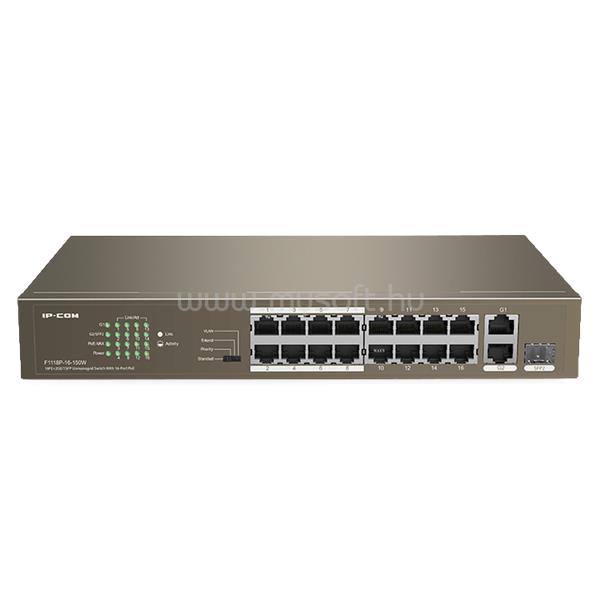 IP-COM Switch PoE - F1118P-16-150W (16x100Mbps + 2x1Gbps; 1x1Gbps SFP; 16 af/at PoE+ port; 130W)