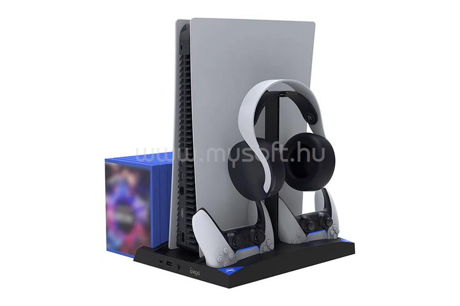 IPEGA függőleges töltőállvány 2 kontroller egyidejű töltése, PlayStation 5 kompatibilis, FEKETE