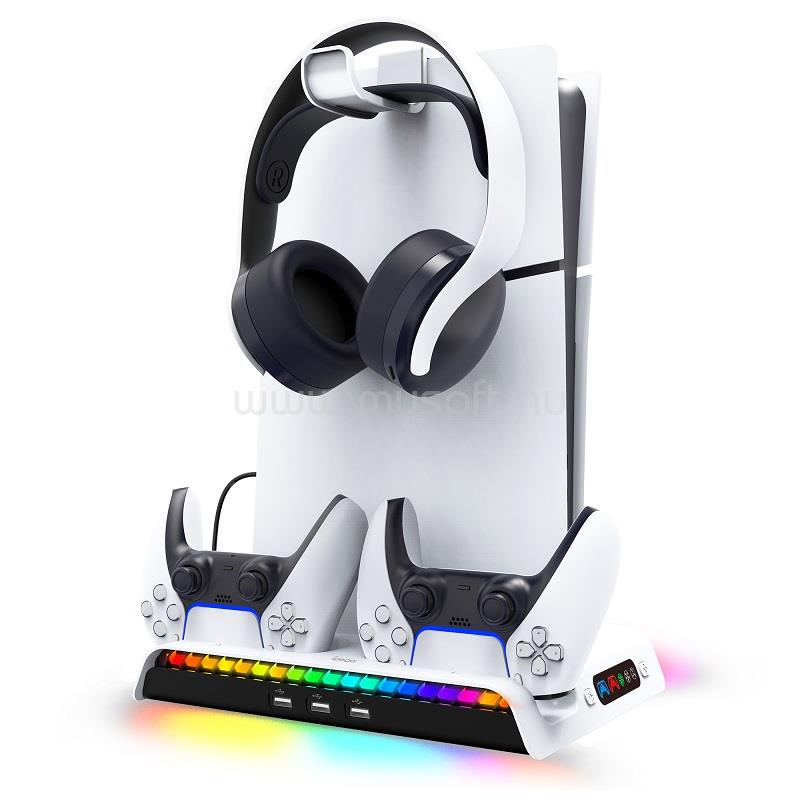 IPEGA töltő állomás 3 USB aljzat, PS5 Slim kompatibilis, FEHÉR