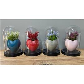 IRIS E5752 szív alakú dekoráció művirággal búrában 10x18cm IRIS_E5752 small