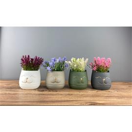 IRIS E5767 macskafej dekoráció művirággal cserépben 9x14cm IRIS_E5767 small